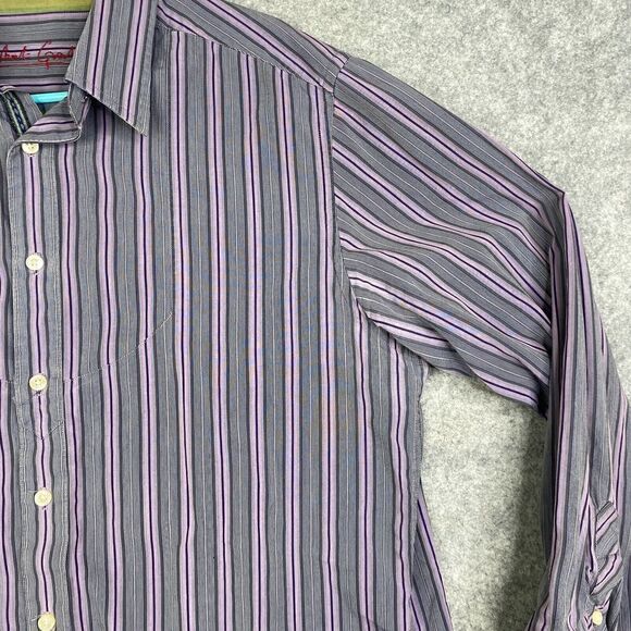 Robert Graham Shirt Mens Large Gray Purple Striped Long Sleeve Flip Cuff - Picture 5 of 10